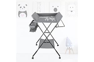 SHISHI Fasciatoio Portatile Pieghevole con Ripiano, Fasciatoio da Tavolo a Ruote, Fasciatoio Materassino Impermeabile e Lavabile, Regolabile in Altezza 92-98 cm, Protegge la Vita (Grigio)