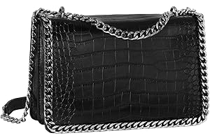CRAZYCHIC - Damska Torba na Ramię łańcuszek - Torebka Pikowana Skóra Krokodyla - Crossbody Bag Skóry PU - Torba Wieczorowa Kopertówka - Modna Elegancka - Czarny