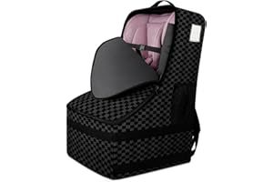 Bruwaa Car Seat Travel Bag - Large Durable Airport Gate Check Bag with Padded Backpack Straps, Plaid