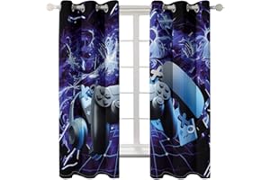 Xisnuient 2 Panneaux Rideaux Gamepad Graffiti, Rideaux pour Chambre Enfant Gamer, Rideaux Occultants avec Trous, Rideaux Manette de Jeu Néon pour Salon Salle de Jeu (Bleu,2Pc-117 * 137 cm)