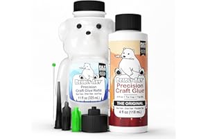 Bearly Art Precision Craft Glue -The Bundle - 4fl oz and 11fl oz Refill Bear - Tip Kit Included - Wrinkle Resistant - Flexible and Crack Resistant - Strong Hold Adhesive - Made in USA