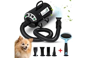 My Pet Command 220V Professional Dog Hair Dryer Blaster 500W-2800W 4HP Hot and Cold Adjustable stepless Airflow Pet Grooming High Velocity Air Blower blaster Drying Deshedding extra Dog Grooming Brush
