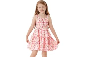 GRACE KARIN Vestido floral de verano para niñas, vestido de princesa acampanado, casual, con tirantes delgados ajustables, dobladillo doble