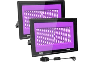 TKDAKSY 2 Pièces 200W Lumiere Noire LED, IP66 Etanche Projecteur lumière noire UV, 395-400 nm Projecteur lumière noire Avec interrupteur pour fête lumineuse, Halloween, Body Painting, Bar, Aquarium, Halloween