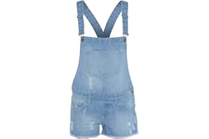 TOP FASHION18 Top Fashion's Children Light Wash Denim Short Dungaree Jumpsuit Hot Pants Size (Age 7-13)