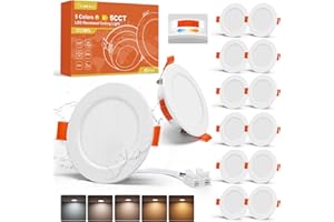 Tomosu Lot de 12 5CCT Spot Led Encastrable 68mm, 5W 550LM Spot Extra Plat IP44 Spots Encastrés Salle de Bain, 220V Spots de Plafond Blanc Chaud Blanc Neutre Blanc Froid, Trou Ø68-80mm, Non Dimmable