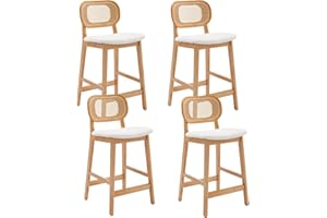 WAHSON OFFICE CHAIRS Wahson stołki barowe z połowy wieku, zestaw 4 krzeseł rattanowych na wyspy kuchenne, śniadaniowe, krzesła barowe z oparciem, wysokie stołki do domu, baru, pubu, beżowe