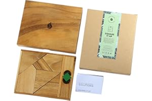 SIAMMANDALAY Square It Up: Wooden 3D Brain Teaser Puzzle – STEM Skill Builder, Tangram Game, Educational Problem Solving for Adults, Unique Handmade Mechanical Puzzle