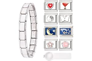 LUOJINYI Włoska Bransoletka Charm ze Stali Nierdzewnej 9mm z 8 Dodatkowymi Zawieszkami, Narzędzia do Otwierania, 20*20*1cm