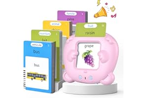 VISATOR Cartes Flash Parlantes Cartes éducatives Montessori pour Enfants de 3+ Ans Talking Flash Cards 112 Feuilles 224 Mots Jouets éducatifs pour Apprendre a Parler, Français/Anglais/Bilingue(Rose)