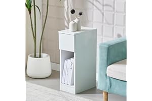 SANERY Slim Bedside Table Bedroom Nightstand with Open Shelf & Drawer, Narrow End Table Sofa Side Table for Living Room, Compact Wooden Lamp Table Telephone Table for Home Office, High Gloss White