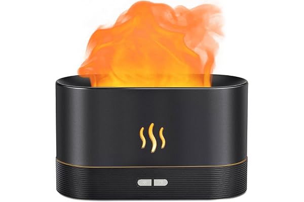 Inditradition Plastic Fire Flame Aromatherapy Humidifier for Home Ultrasonic Essential Oil Aroma Diffuser with Multi-Colour LED (6.5 x 4 Inches, 180ml Tank) (Black)