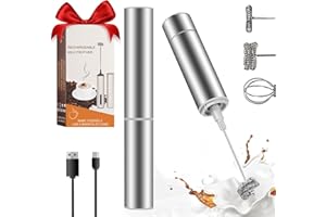 ChaneeHann Mousseur à Lait Électrique avec 3 Types de Têtes Mélange, 2 Types de Vitesse Fouet Électrique USB Rechargeable en Acier Inoxydable pour Café, Lait et Plus