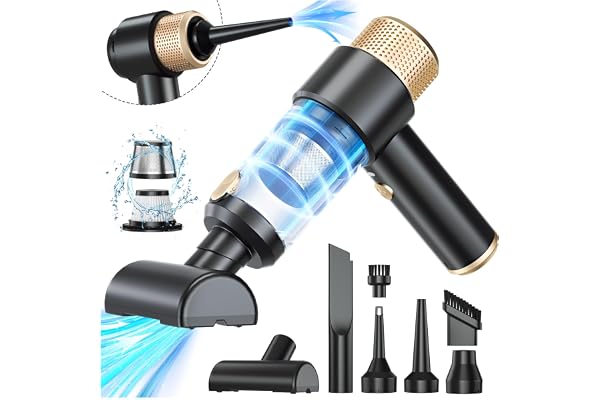 Dealswin 4 en 1 Aspirateur à Main sans Fil, Mini Aspirateur De Voiture Puissant 15 Kpa, 100500 TR/Min éLectrique Souffleur à Air Comprimé pour Voiture, Maison, Bureau, Pc, Poils d'animaux (Noir)
