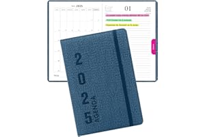 HW CASA Agende 2025 Giornaliera A5 Copertina Rigida con 200 Pagine Spesse Segnalibro in Raso Pianificazione Mensile e Giornaliera Etichette Colorate per i 12 Mesi