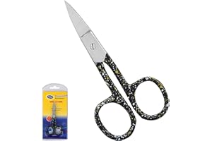 ASM INSTRUMENTS ASM® Professional Nail Scissors Curved Manicure Cuticle Scissor Clippers - Cuticle Trimmer Grooming for Eyebrow, Beard, Nose Hair Trimming - Beauty Small Scissors Men and Women (4" Black Yellow)