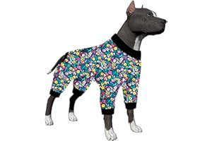 LOVINPET Dog Pajamas Apparel for Medium Dogs - Dog Lightweight Pet Pajamas, Lightweight Stretch Knit, Hawaiian Flowers Print, Big Dogs Pullover Onesie, Full Coverage Big Dog Pjs, Large Breed Dog Jamammies,2XL