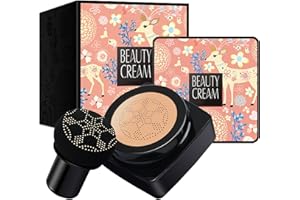 YUUGYD Mushroom Head Air Cushion Foundation CC Cream Water Feeling Flawless Nude Makeup BB Cream Moisturizing Oil Control, Lightweight & Smoothing Natural Concealer Gifts for Girl (Natural)