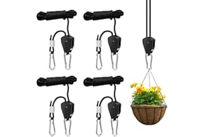 KATLINNA Seilratsche mit Haken, 4 Stück 150lb Duty Heavy Rope Seil Ratsche, Verstellbarer 1/8 Zoll Seilspanner, Seil Ratsche Hanger, Seilzugratsche Schwarz für Pflanzenventilator Grow Lampe Zelten(2M)
