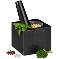 Mortier Et Pilon Relaxdays En Granit - 14cm Diamètre, 400ml - Pour épices, Herbes, Noix - Surface Rugueuse Efficace
