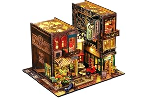 CRIOLPO Maison Miniature DIY Kit,Maison de poupée en Bois avec Meubles et lumières LED, kit modèle DIY, idée de Mini Maison créative à l’échelle pour Enfants et Adultes (Coin de Rue)