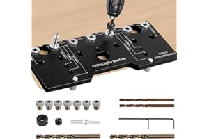 JETHMA Shelf Pin Jig, 1/4 Inch 5mm Aluminum Alloy Shelf Pin Drilling Guide, Precise Cabinet Mounting Template Jig, 32mm Spacing Woodworking Straight Hole Drilling Jig Hardware for Cabinet Shelf (Black)