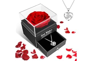 Weiope Rosa Eterna,Rosa Eterna Natural Preservada con Collar Regalos Originales para Mujer Mama Pareja Novia Hermana Abuela Caja Regalo San Valentin,Dia de la Madre,Aniversario,Cumpleaños,Navida