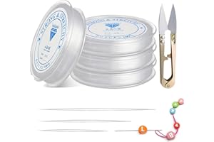 GELPRETTY 4 Pezzi Filo Elastico per Braccialetti Trasparente, Filo Elastico di Cristallo qualità, Filo per la creazione di gioielli, per DIY, Artigianato,con aghi per perline (0.4mm, 0.6mm, 0.8mm, 1.0mm)