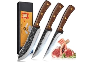 HOME SAFETY Set di Coltelli da Filetto,Coltello da Macellaio Professionale in Acciaio al Carbonio Coltello da Chef con Manico in Legno per Barbecue