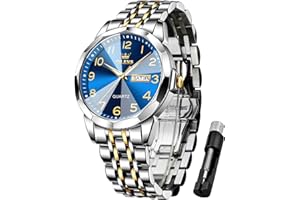 Olevs Men's Watches, Gold Silver Business Dress Luxury Watch, Luminous Easy to Read Waterproof Stainless Steel Watch for Men