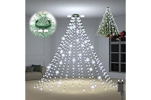 Christmas Tree Lights, Isisyu 480 LED 3M x 16 Lines Xmas Tree Lights Plug in with 8 Modes/Timer/Memory, Waterproof Cold White Christmas Decoration Fairy Lights Easy to Install for 6-12ft Tree