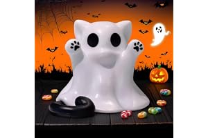 Norhogo 1 st söta läskiga figurer, vit spökkatt, söt spökskulptur dekoration, unika kattspökfigurer för halloweenstatyer och