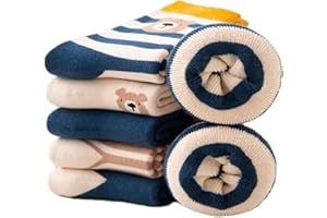 Alxad 5 paires Chaussettes Chaudes Hiver Enfant épaisses Polaire Chaussette Thermiques Socquette en Coton pour Garçons Filles