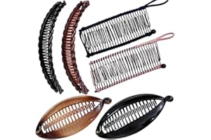 FLOFIA 6pcs Pince à Cheveux Banane Vintage Extensible Clip de Peigne Barrette à Cheveux en Poisson de Queue de Cheval Réutilisable Accessoire de Coiffure pour Femmes Filles 3 Modèles