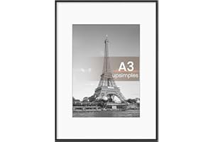 upsimples 1 Stück Alu-Rahmen Bilderrahmen A3 Schwarz, Foto A4 (21x29.8cm) mit Passepartout oder A3 (29.7x42cm) ohne, Wandbilder-Rahmen Metall mit Acrylglas