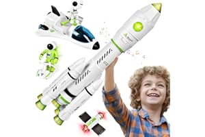Herenear Fusée Jouet Espace, Navette Spatiale Jouets, 5 en 1 Station Spatiale Martienne et Fusée, Space Shuttle Kit avec Effets Sonores et Lumineux, Jouet de Construction éducatif pour 6 8 9 11 12 Ans
