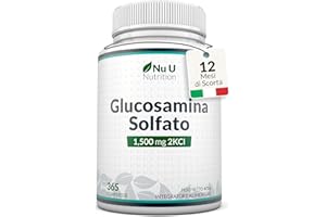 Glucosamina Solfato 1500 mg 2KCl Alto Dosaggio - 365 Compresse non Capsule - 1 Anno di Durata - Integratore per Articolazioni - Prodotto in Europa - Nu U Nutrition