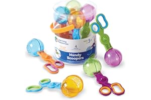 Learning Resources Handy Scoopers – 4 Pieces, Ages 3+, Toddler Fine Motor Skills Toy, Sensory Sand and Water Play Tool, Scissor Action Practice, Early Years Learning, Colourful Kid Tweezers Set