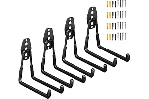 OUUTMEE 4-Pack Garage Hooks, Wall Mount Garage Storage Hook L-Type Design | Heavy Duty Utility Garage Hooks, L-Type Design with Wall Anchors and Screws- Organize Ladder, Bicycle, Tools, Hose
