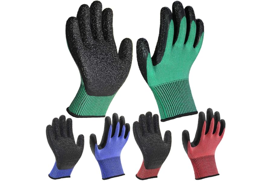 PROGANDA 3 Pairs Gardening Gloves Ultra-Grip Work Gloves Non-Slip Latex Coated Colourful Verstile for House Car Cleaning Fishing Outdoor
