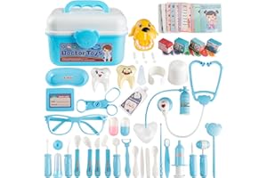 Doctor Kit for Kids, DesignBox 60 PCS Mini Pretend-n-Play Medical Toys Set Doctor Tools Toy Nurse Kit in Blue Durable Gift Case for Toddlers Girls and Boys Birthday Gift, Blue