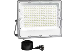 MEEKBOS Faretto LED da Esterno 200W, IP66 Impermeabile Luce Bianca Fredda 6500K Faro LED Con Spina Schuko,20000 Lumen,220-240V AC 50Hz