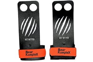 Bear KompleX 2 Hole Carbon Hand Grips for Gymnastics, Crossfit, Pull-ups, Weightlifting. WODs with Wrist Straps, Comfort and Support, Hand Protection from Rips and Blisters for Men and Women