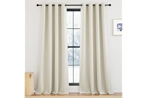 KGORGE Zasłony zaciemniające, beżowe, nieprzejrzyste, zestaw 2 sztuk, 245 x 140 cm (wys. x szer.), izolujące ciepło zasłony na przelotkach, termiczne, ochrona przed wysoką temperaturą, czarne zasłony