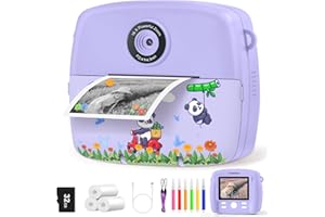 CNAPXAIA Camara Fotos Infantil instantanea, 2,4 Pulgada Cámara Niños Instantánea con Tarjeta de 32GB y Papel de Impresión, Cámara Instantánea para Niños Regalo Comunión de 3 a 12 Años (Morado)