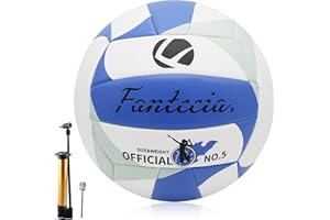 Fantecia Beach Volleyball Size 5 with Pump, Soft Leather Volleyball for Outdoor Indoor Game, Gift for Girls Teenagers Youth Adult