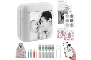 eSynic Miniskrivare Bluetooth, Termisk Skrivare 203 dpi, 11 Pappersrullar | Bläckfri utskrift från iOS/Android via Fun Print, med 11 pappersrullar för anteckningar, bilder, listor och pyssel.
