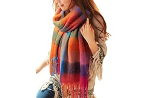 Voqeen Women Scarfs Winter Warm Soft Tartan Scarves Long Check Tassel Shawl And Wraps Large Thick Stole Blanket Scarf Gifts for Ladies