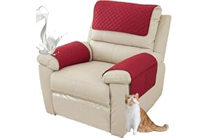 ZGDDPZA Armchair Arm Cover,Headrest Cover for Recliner Sofa Quilted Chair Arm Cover with Pockets Waterproof Non Slip Sofa Protectors Pet Dog (Red,1 Seater 3pcs)