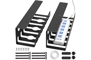 Delamu Kabelkanal Schreibtisch, 2er Set Kabelmanagement Schreibtisch für Kabelversteck, Kabelhalter Kabelwanne Tisch Kabelführung Schreibtisch - Inkl. Zubehör, Schreibtisch Organizer, Schwarz